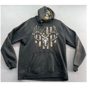 Buck Wear Sweatshirt Mens L Deer Skull American Flag Hoodie Black Camo Pullover